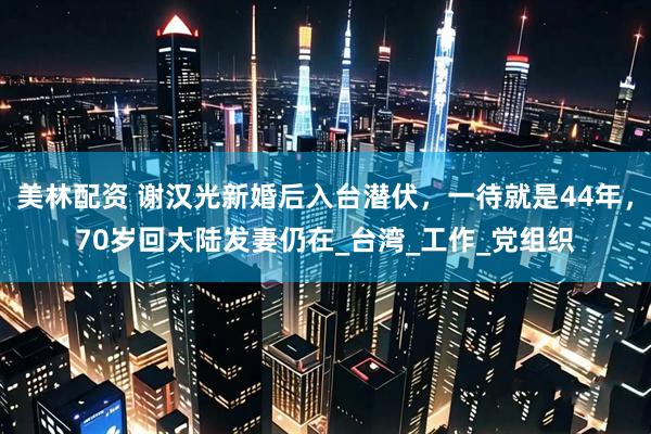 美林配资 谢汉光新婚后入台潜伏，一待就是44年，70岁回大陆发妻仍在_台湾_工作_党组织